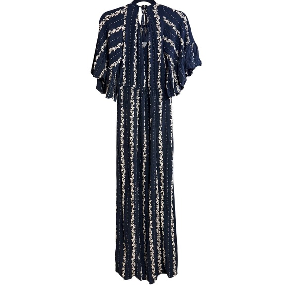 American Eagle M Blue Floral Maxi Dress Flared Tied Wedding Cottage Boho Fest - Picture 5 of 9